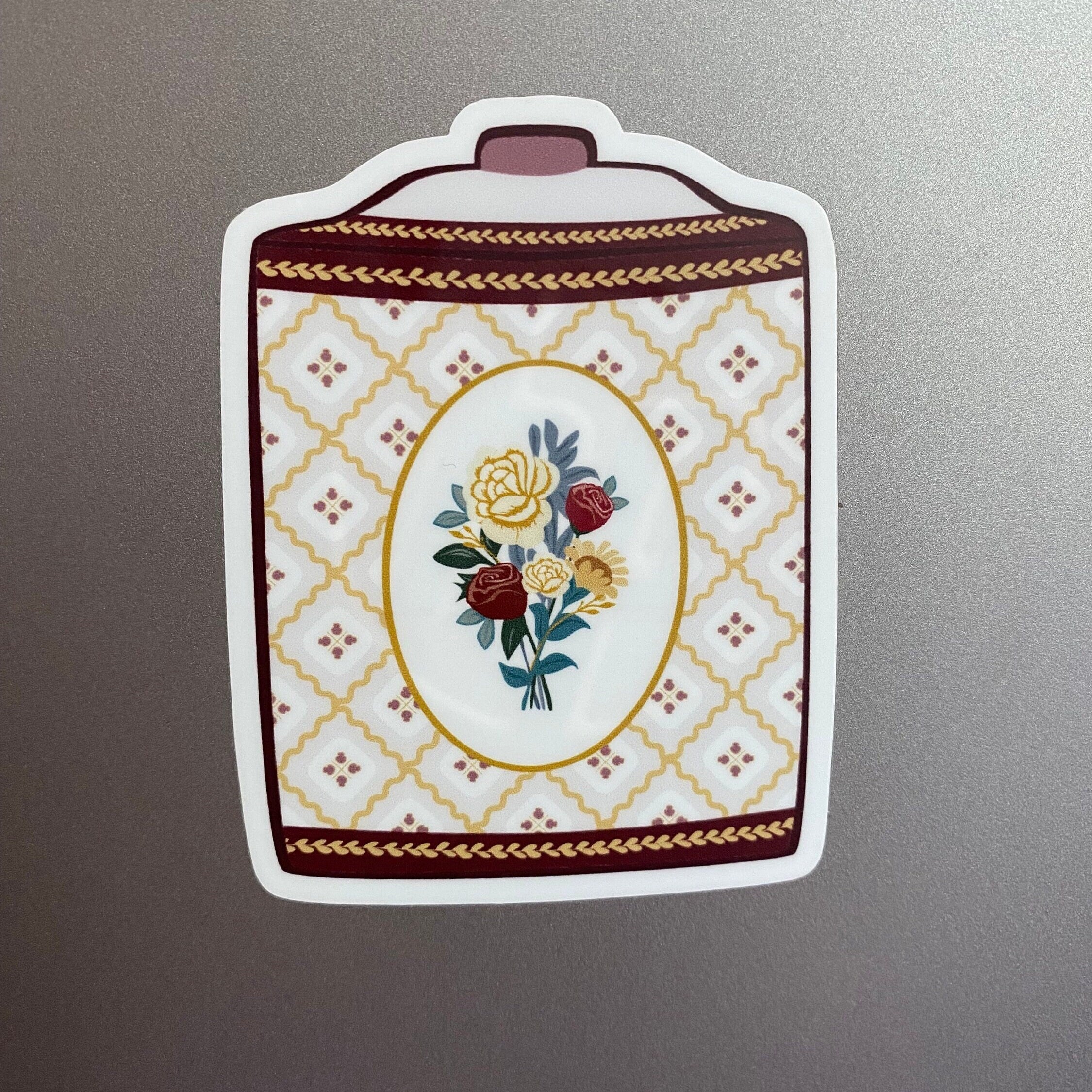 Floral Vintage Tin Vinyl Sticker: Laptop, Water Bottle, Planner