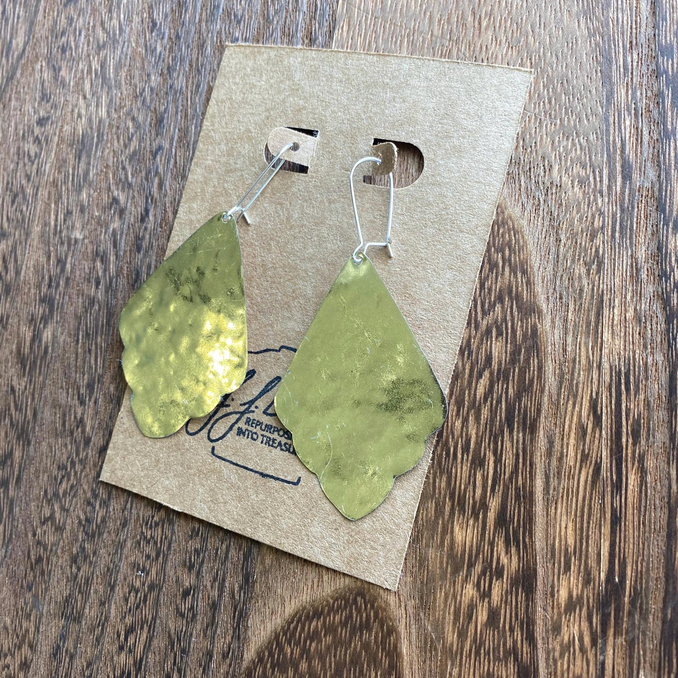 Eco-Friendly Earrings | Upcycled Vintage Tin Jewelry | Art Deco Statement Dangles | Mixed Metal Earrings