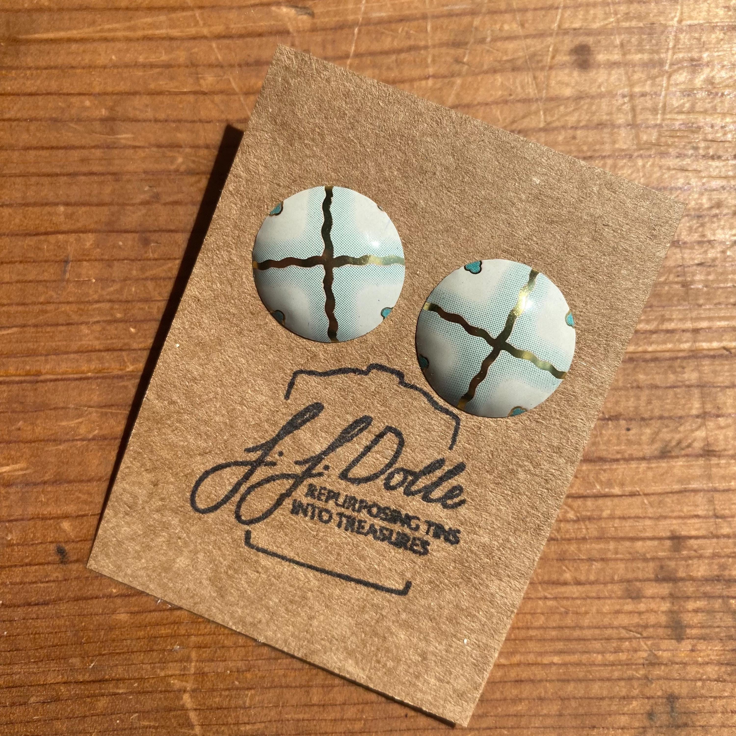 Vintage Tin Domed Stud Earrings | Upcycled Jewelry | Titanium Hypoallergenic Posts | Eco-Friendly Repurposed Tin Earrings