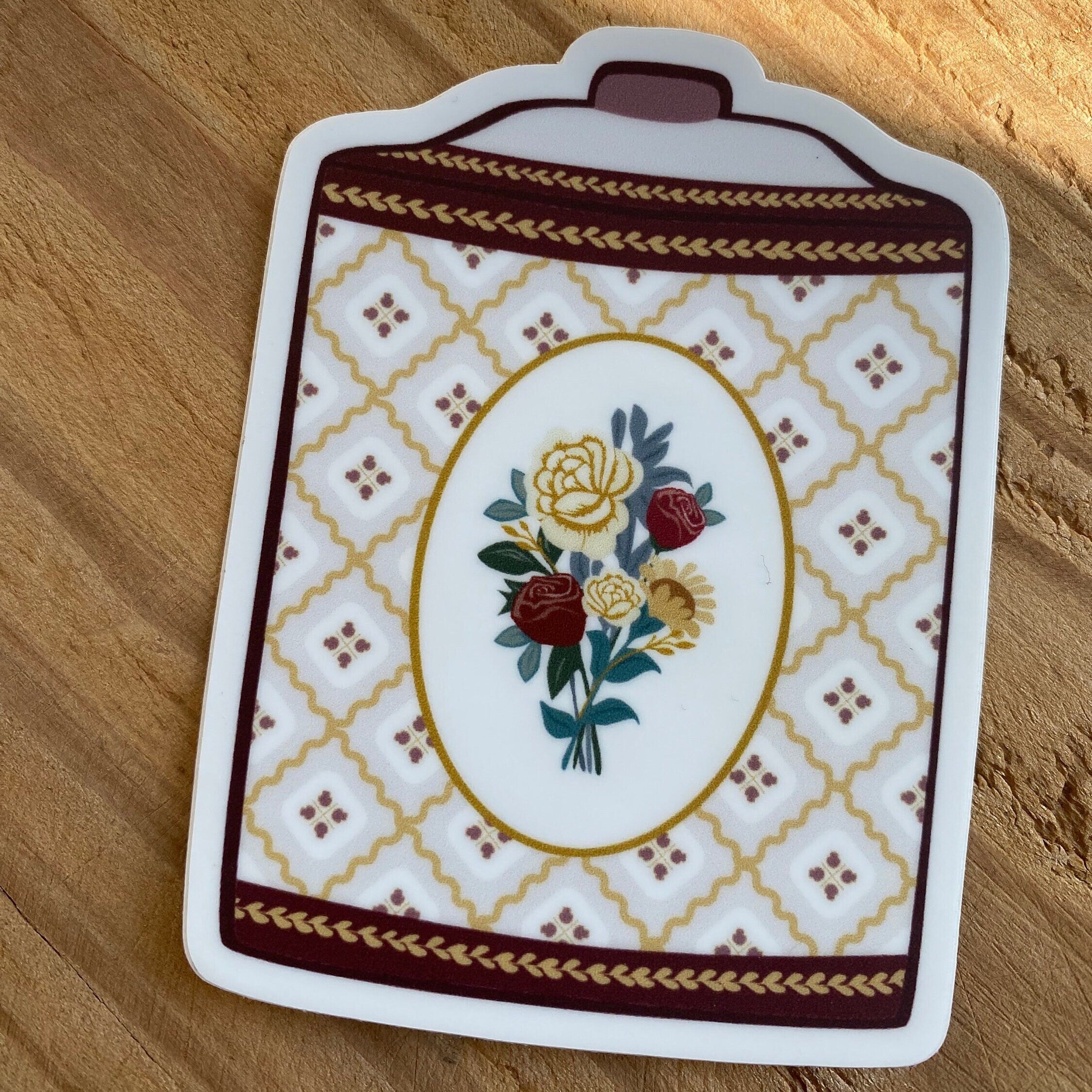 Floral Vintage Tin Vinyl Sticker: Laptop, Water Bottle, Planner