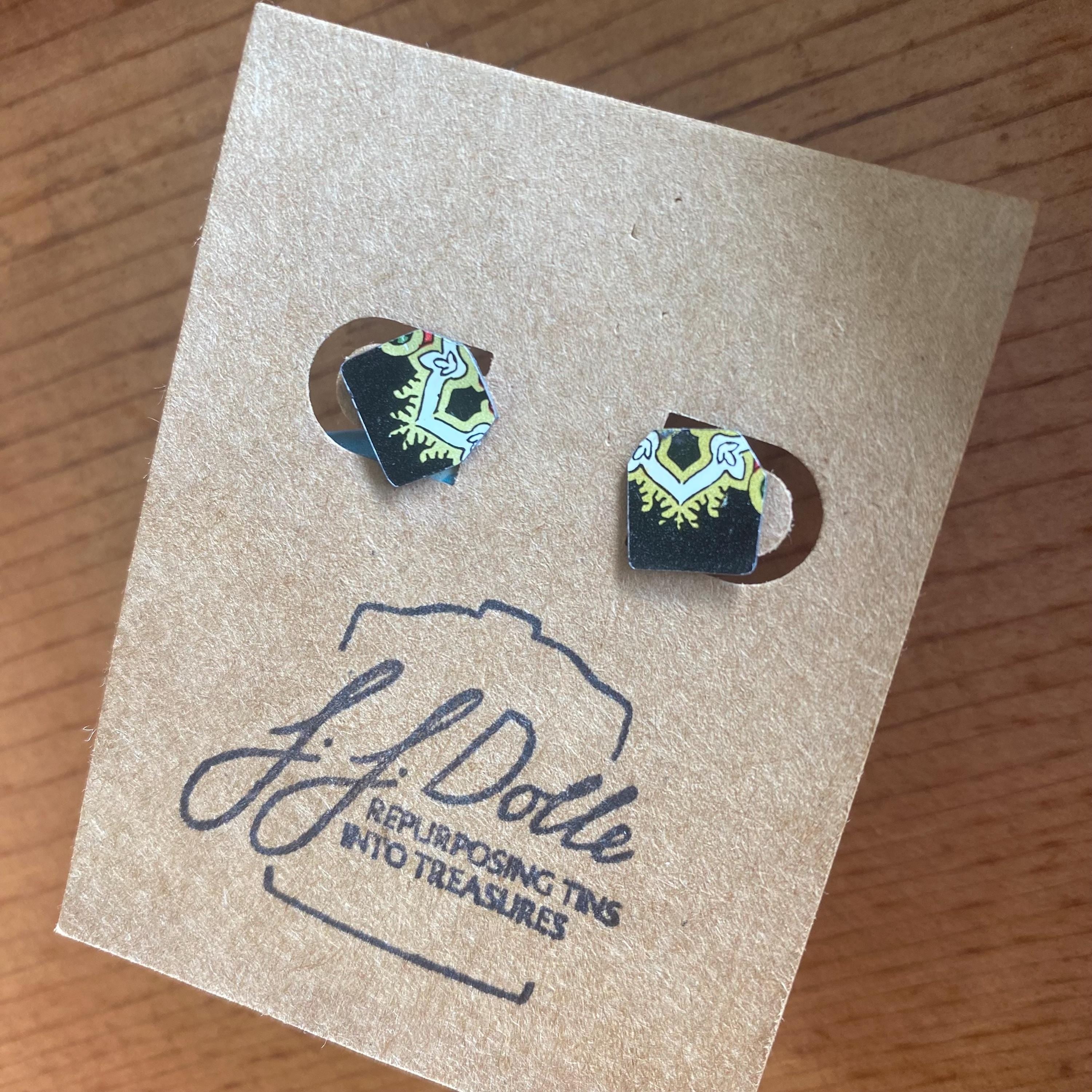 Vintage Recycled Tin Earrings, Stud Earrings