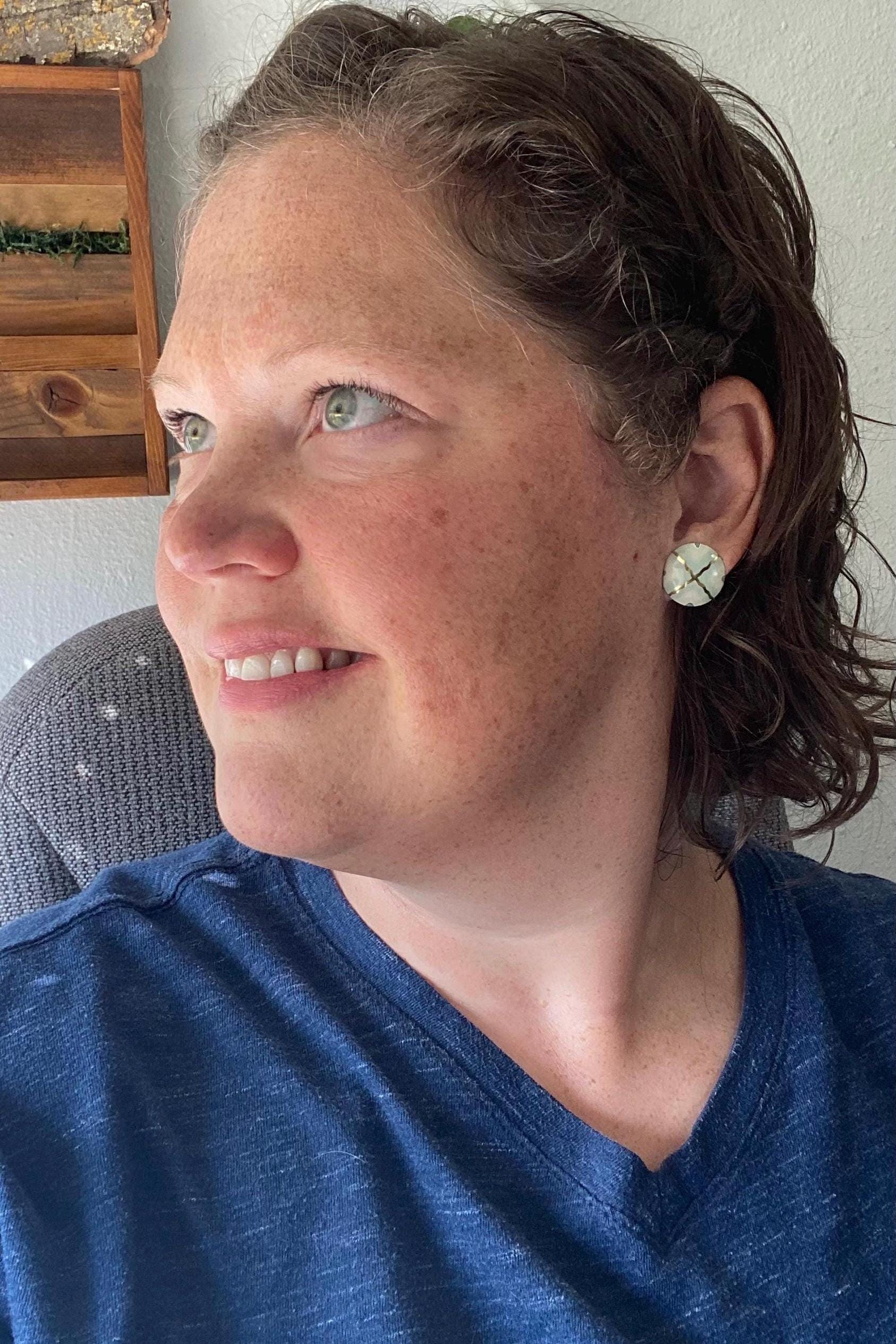 Vintage Tin Domed Stud Earrings | Upcycled Jewelry | Titanium Hypoallergenic Posts | Eco-Friendly Repurposed Tin Earrings