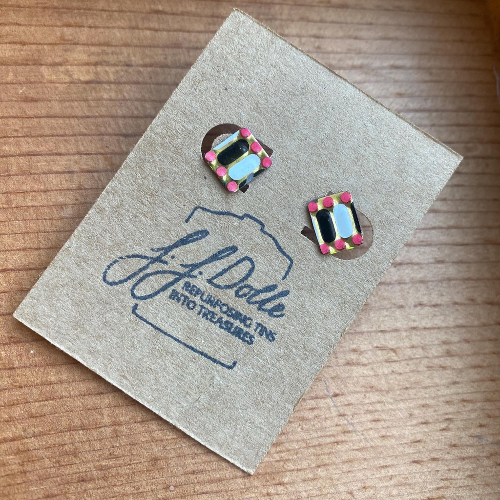 Vintage Recycled Tin Earrings, Stud Earrings