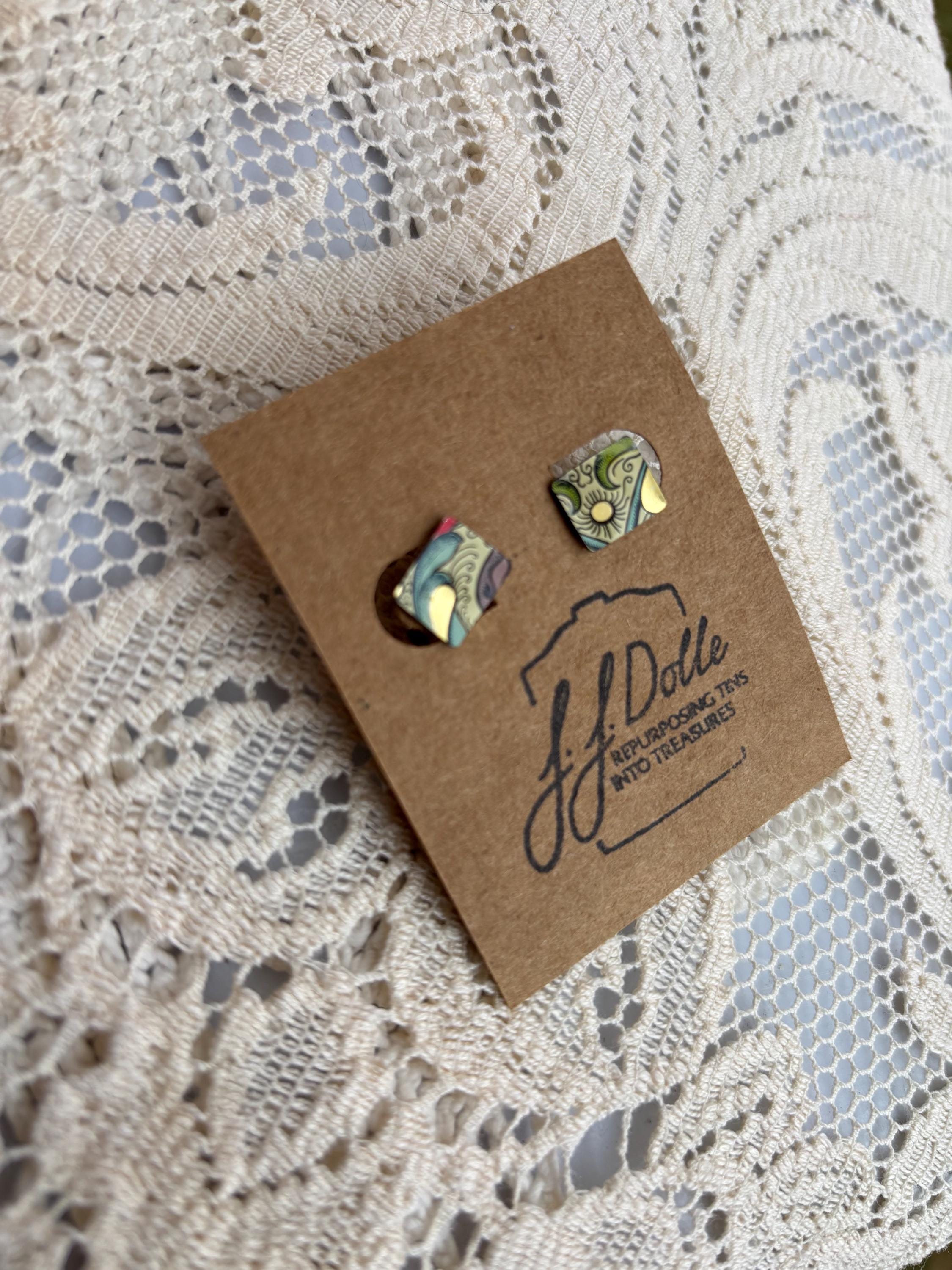 Vintage Recycled Tin Earrings, Stud Earrings