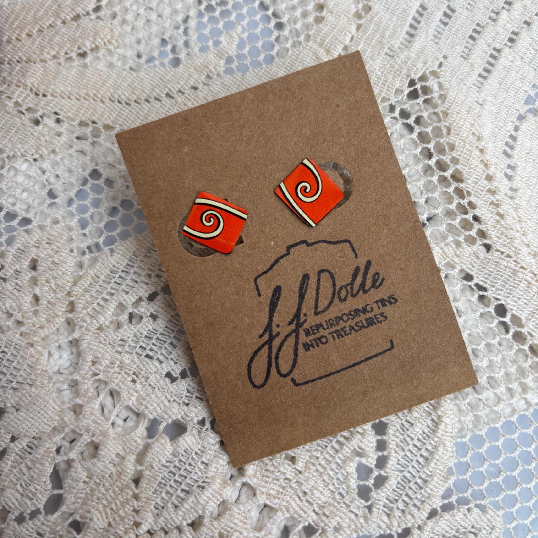 Vintage Recycled Tin Earrings, Stud Earrings