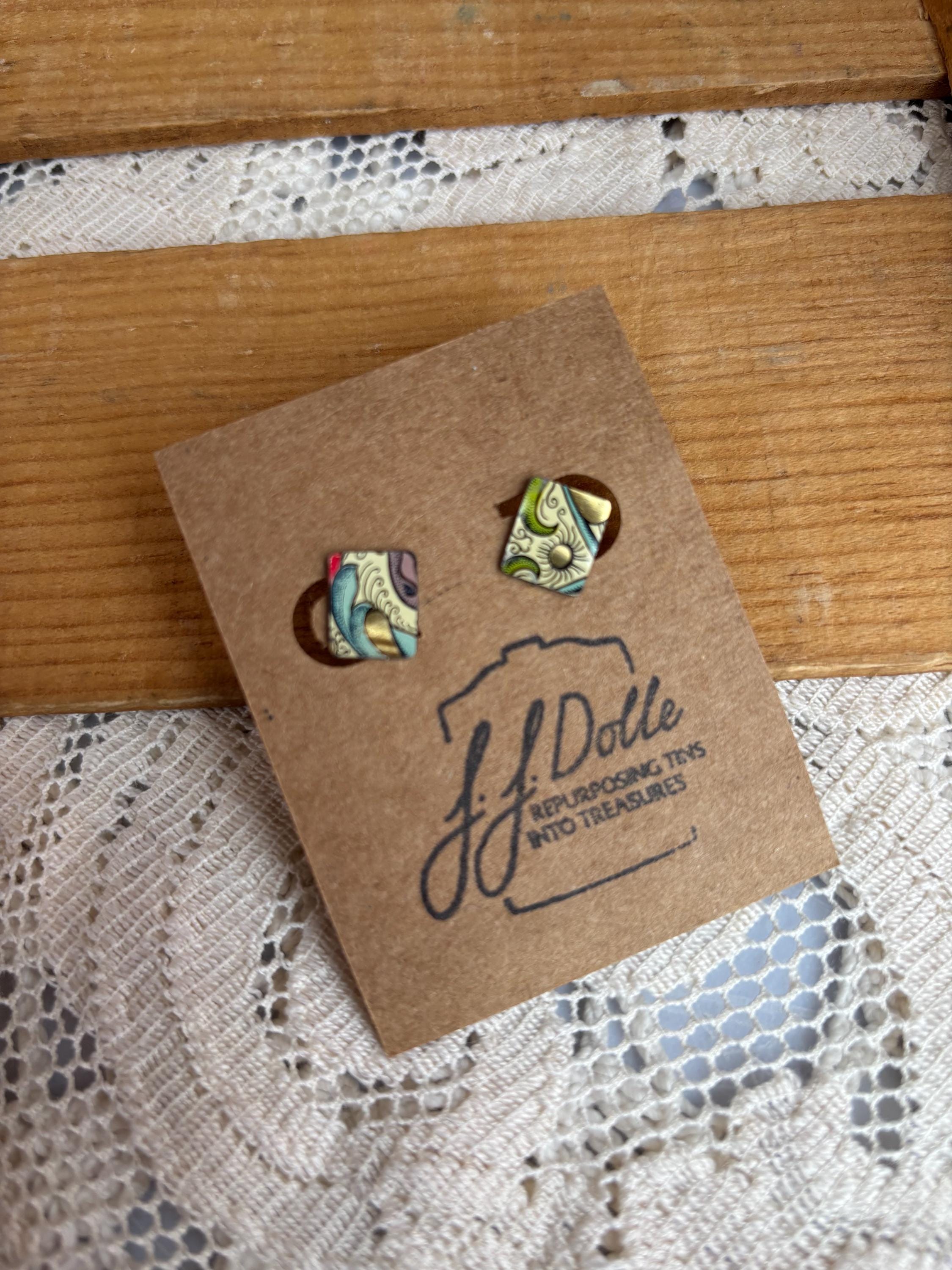 Vintage Recycled Tin Earrings, Stud Earrings