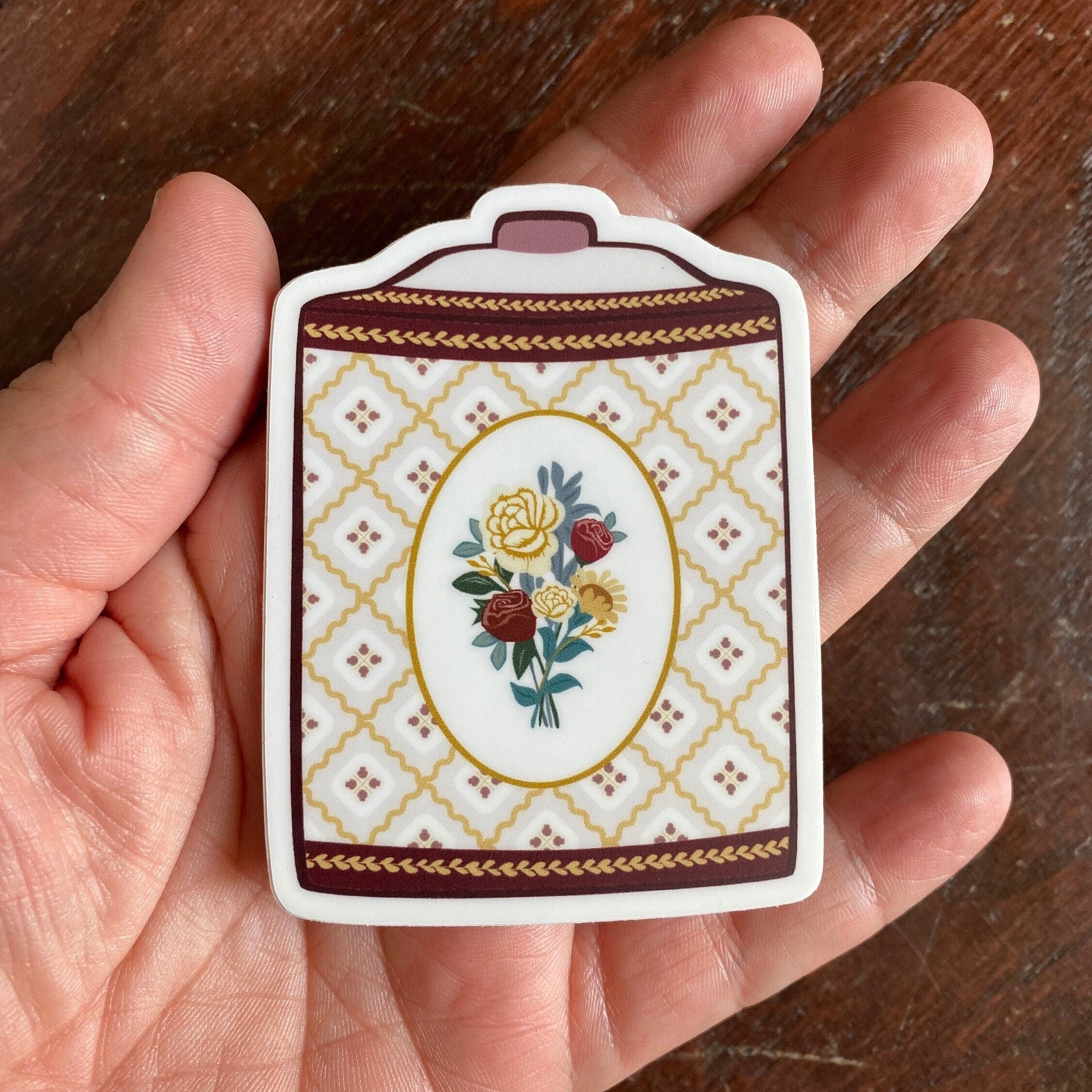 Floral Vintage Tin Vinyl Sticker: Laptop, Water Bottle, Planner