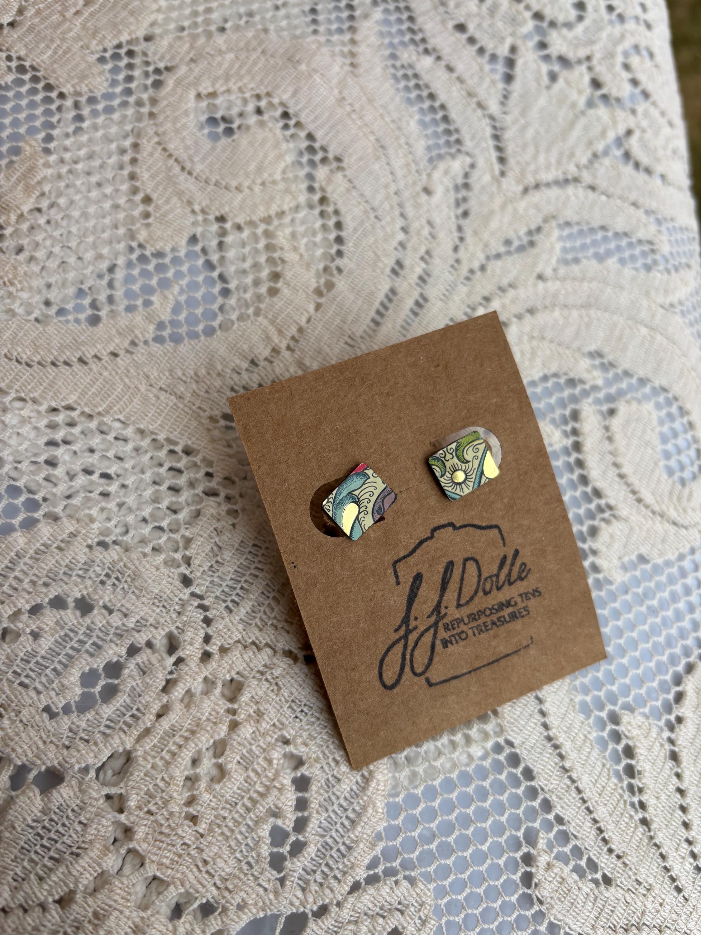 Vintage Recycled Tin Earrings, Stud Earrings