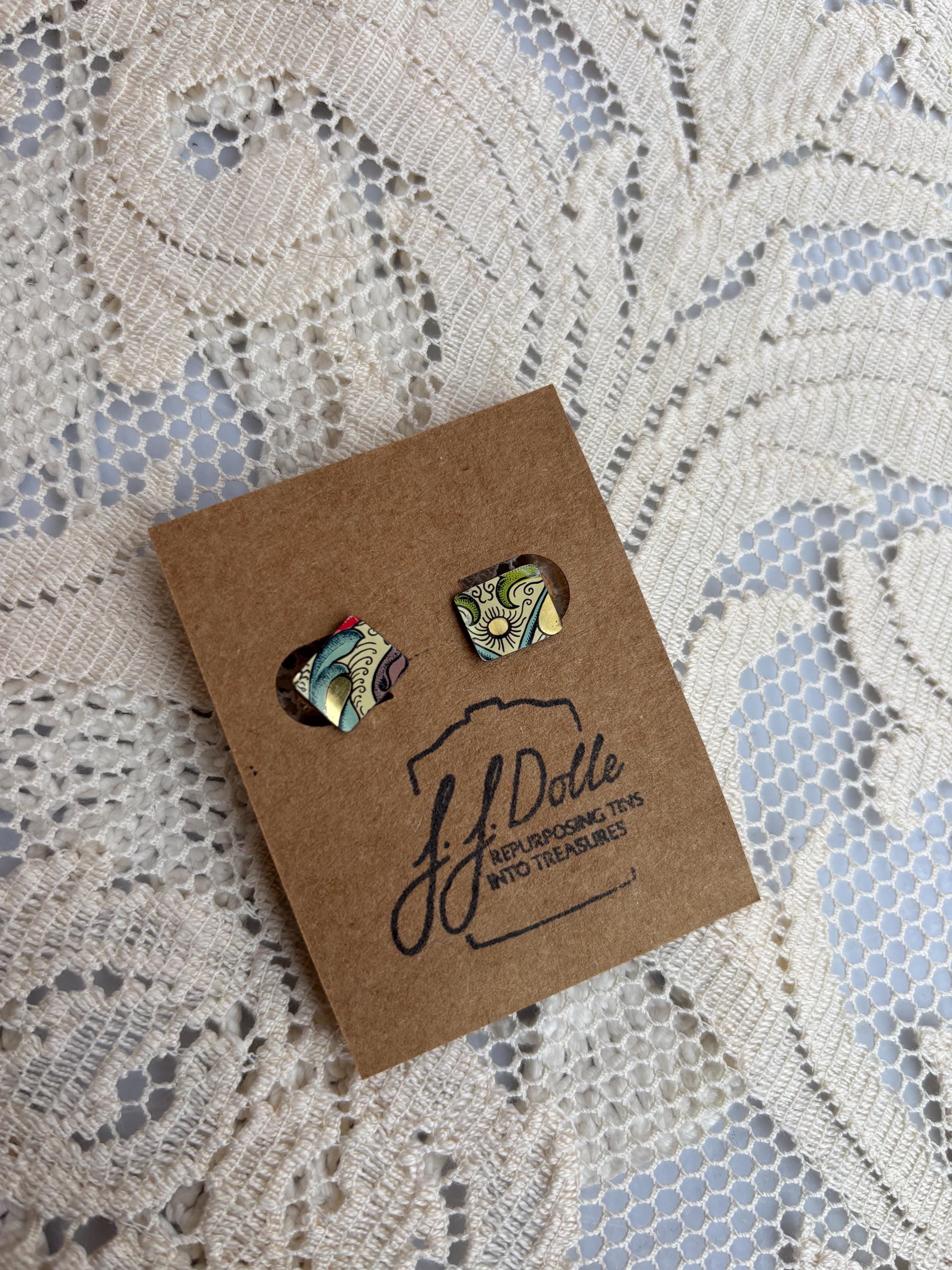 Vintage Recycled Tin Earrings, Stud Earrings
