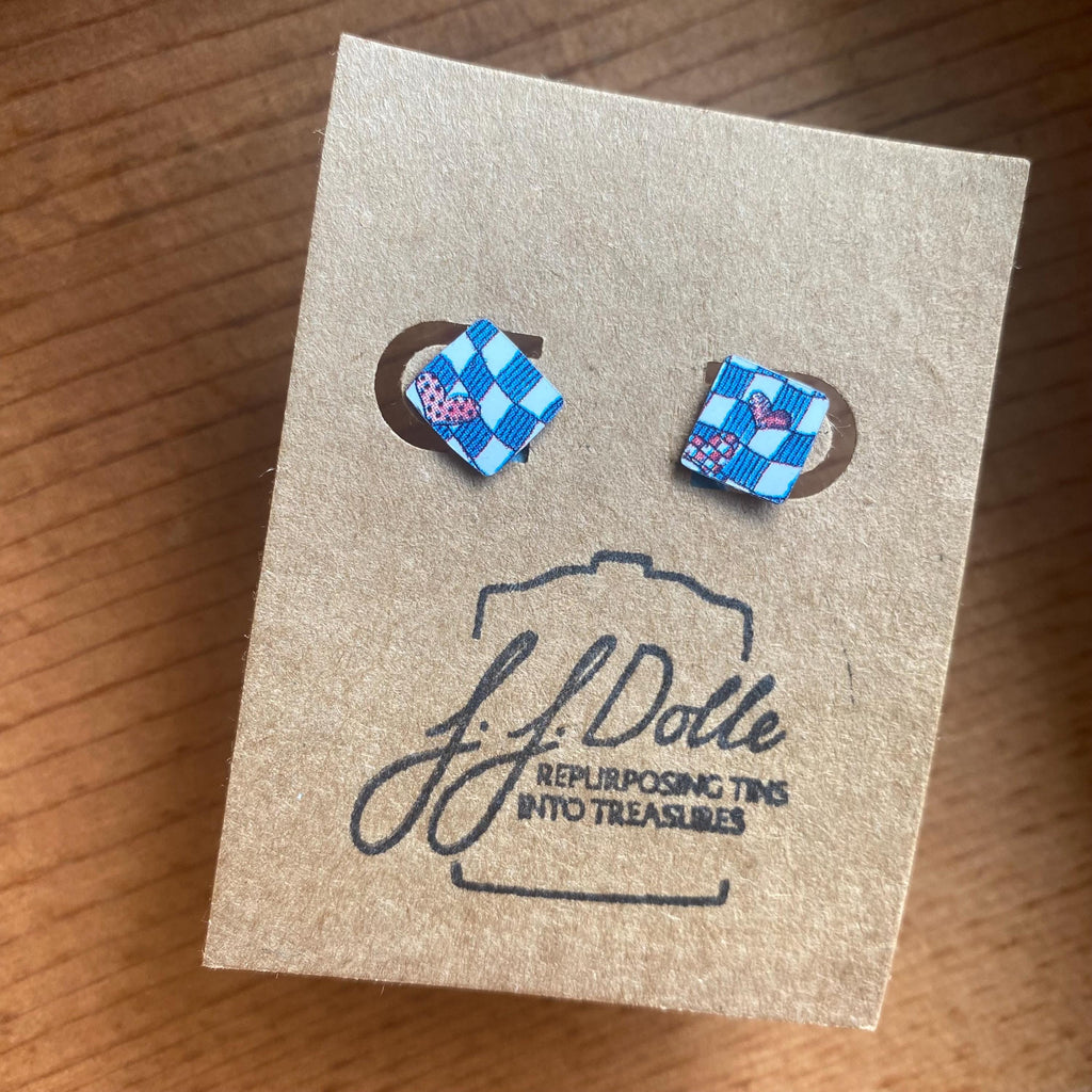 Vintage Recycled Tin Earrings, Stud Earrings