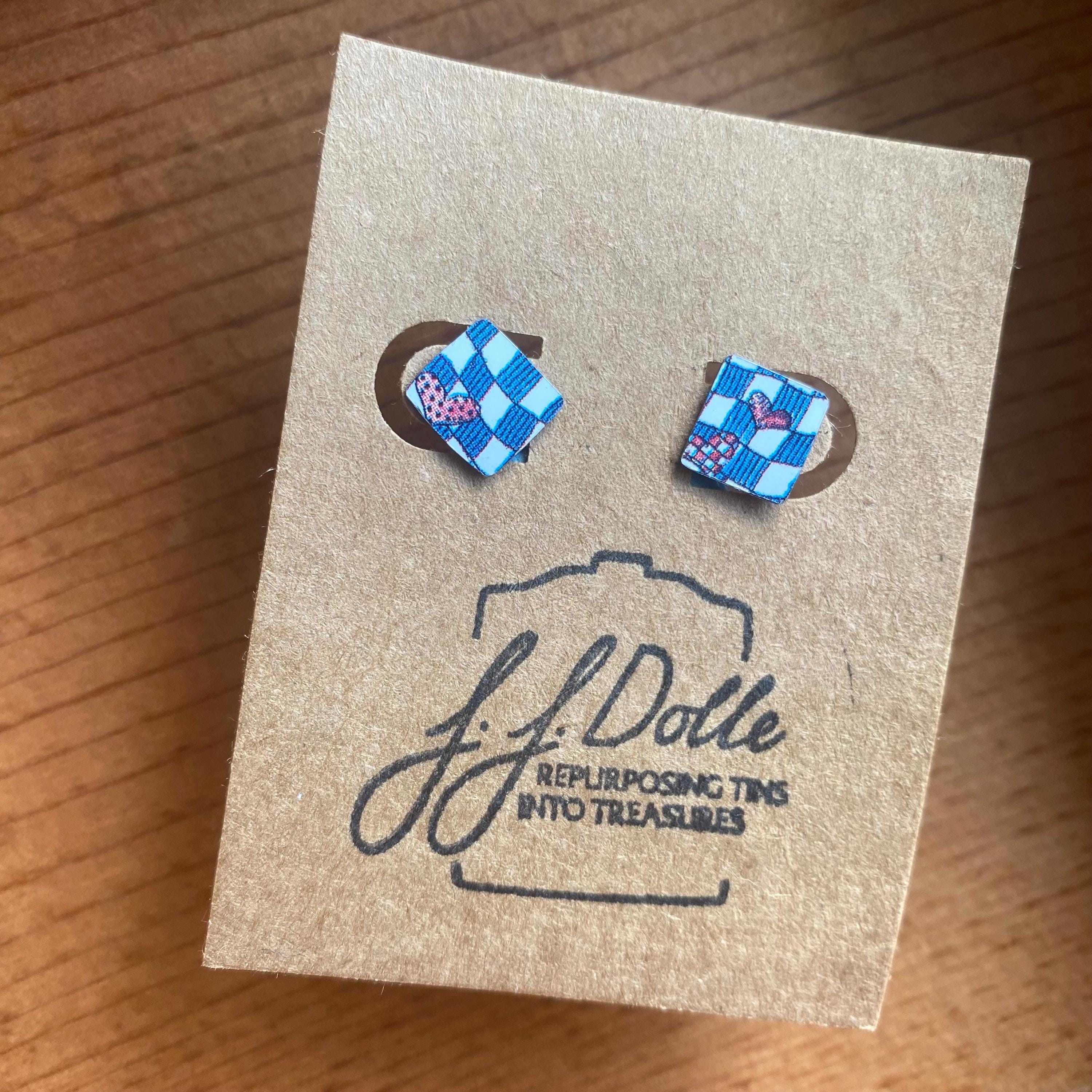 Vintage Recycled Tin Earrings, Stud Earrings