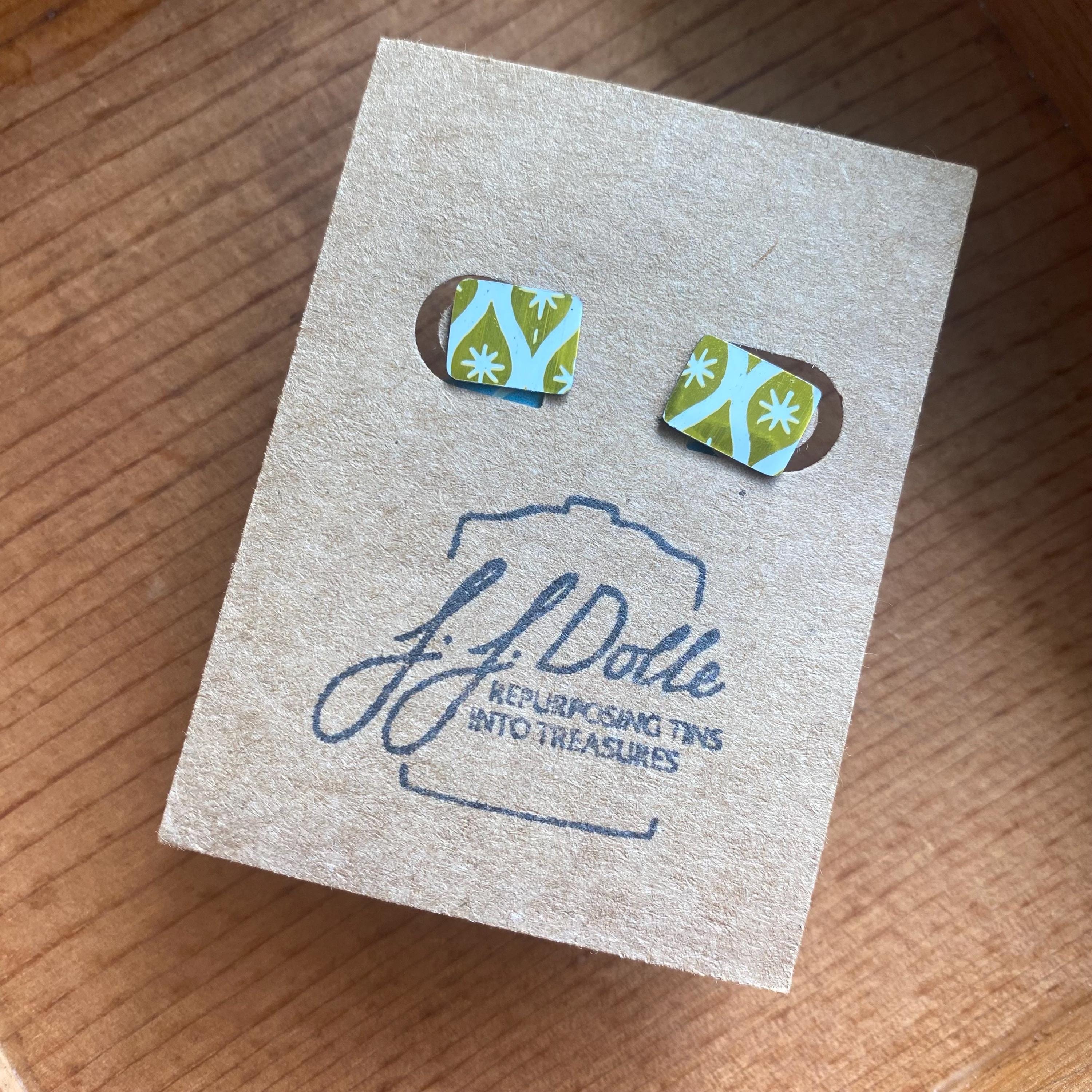 Vintage Recycled Tin Earrings, Stud Earrings