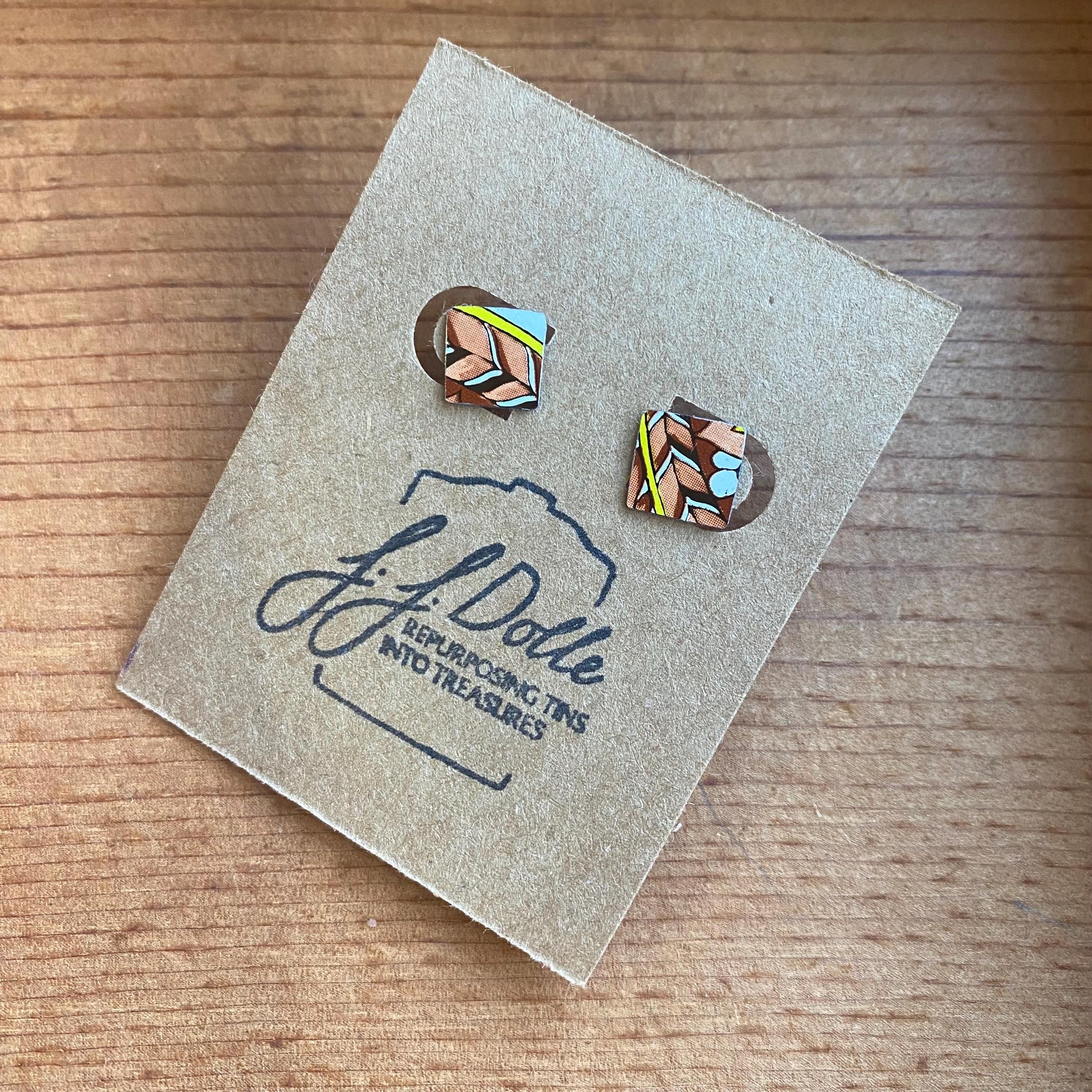 Vintage Recycled Tin Earrings, Stud Earrings