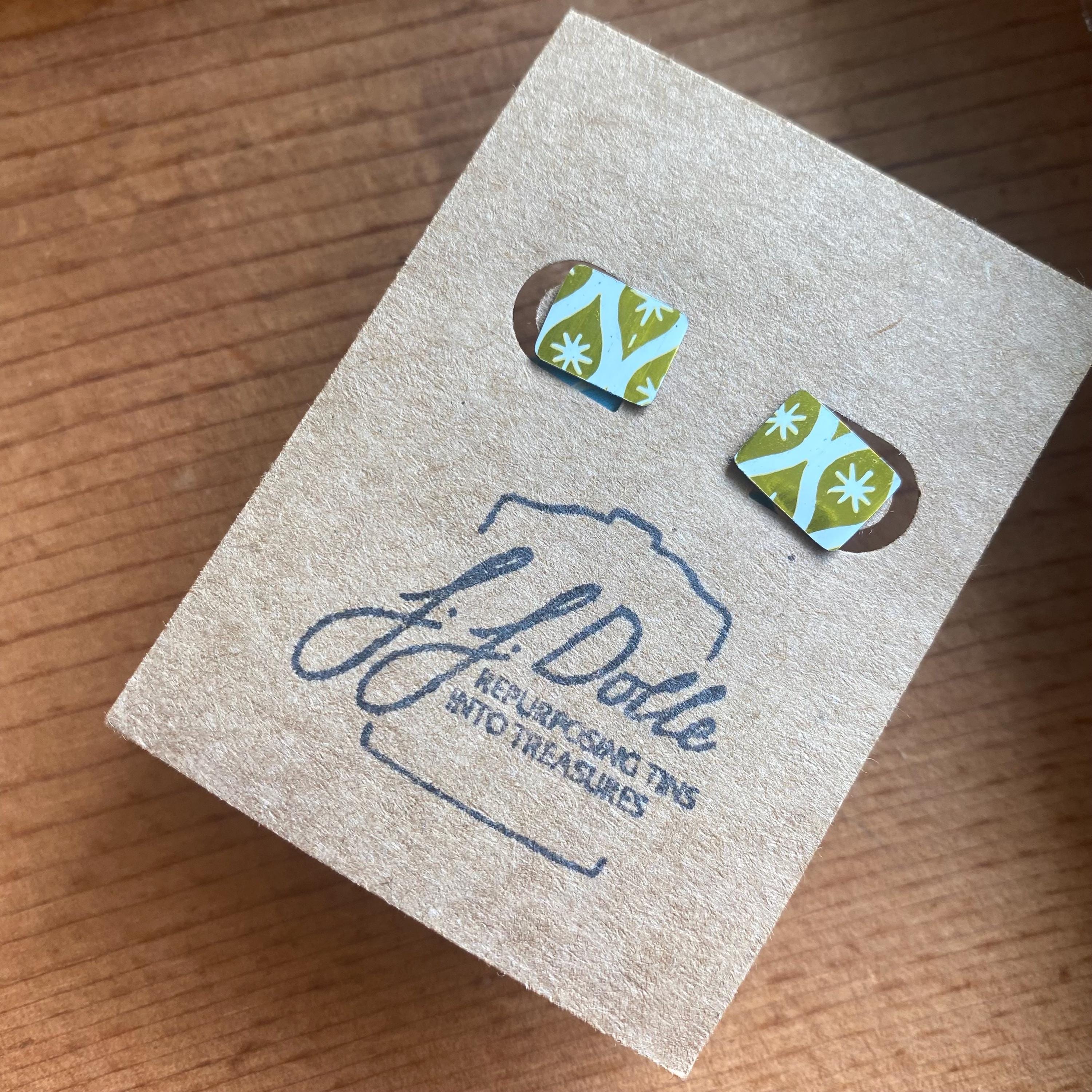 Vintage Recycled Tin Earrings, Stud Earrings